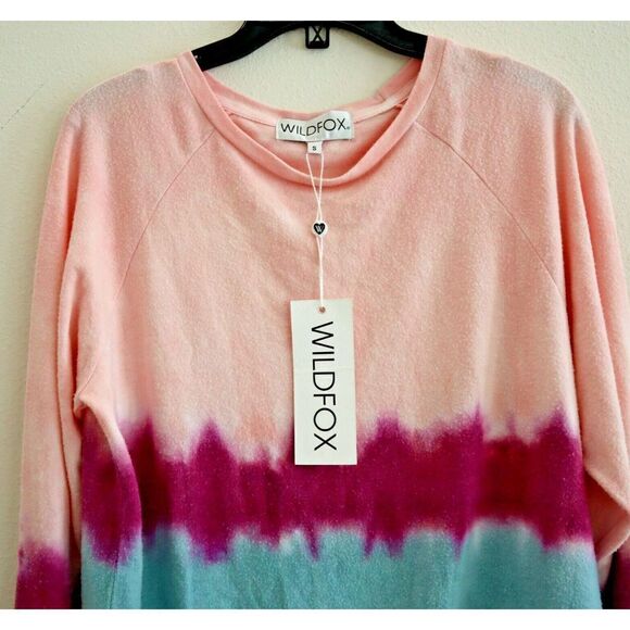 Wildfox W636106 Women Sz S Pink/Purple/Blue DipDye Raglan Baggy Beach Sweatshirt - Picture 4 of 8